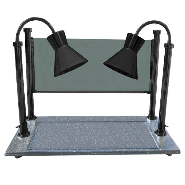 A Hanson Heat Lamps black dual lamp carving station on a table.