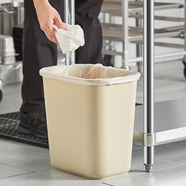 Lavex 28 Qt. / 7 Gallon Beige Rectangular Wastebasket / Trash Can