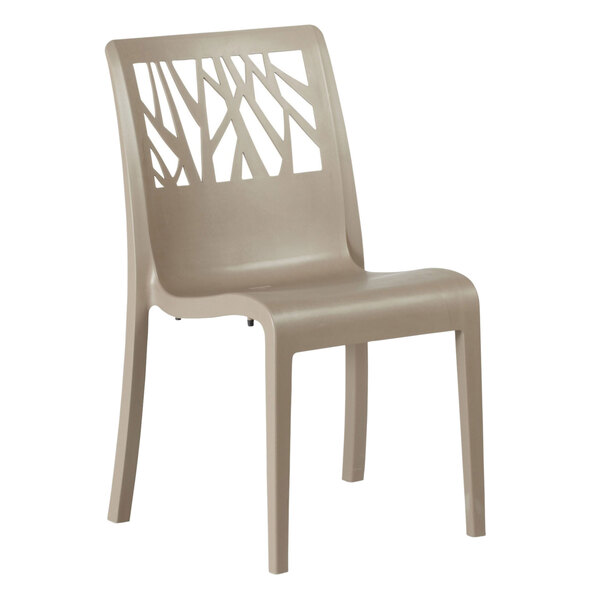 Grosfillex US116181 Vegetal Taupe Stacking Side Chair Pack of 4