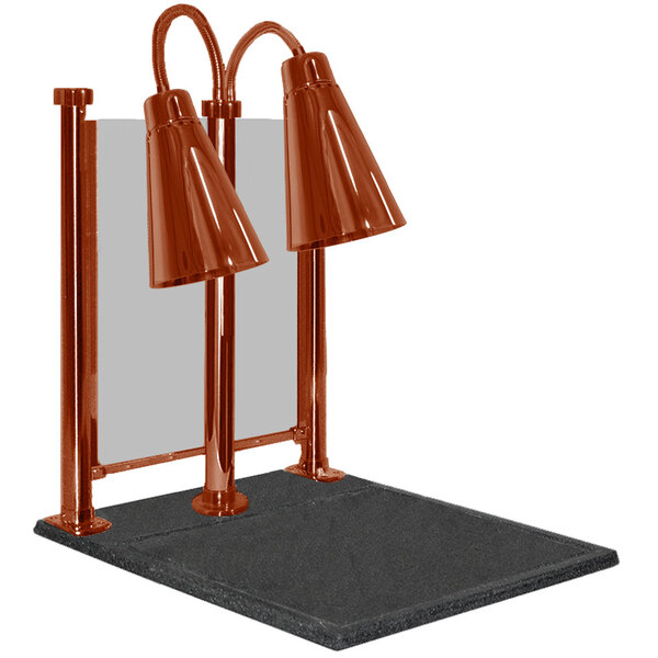 Hanson Heat Lamps DLM/900/CC/ST/SC Dual Bulb 20" x 24" Smoked Copper Carving Station with Sneeze Guard