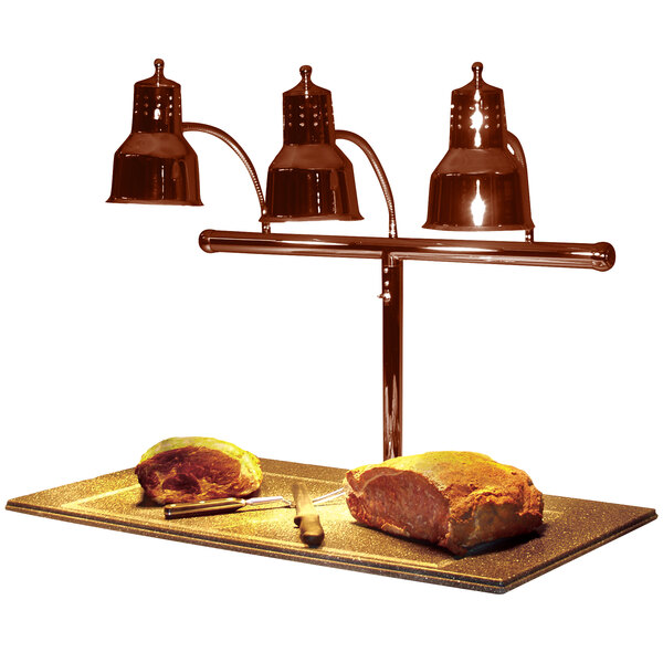Hanson Heat Lamps 3LM-BB-SC Triple Bulb 20" x 36" Smoked Copper Carving Station with Synthetic Granite Base