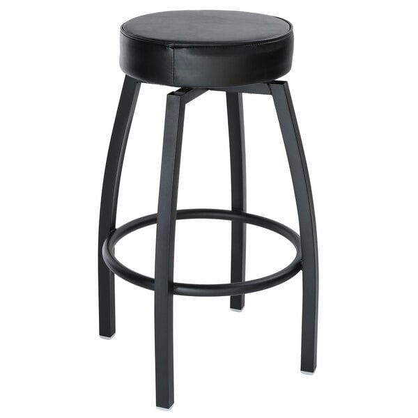 Black Metal Barstool With Swivel Bucket Vinyl Seat Commercial Use Rated 