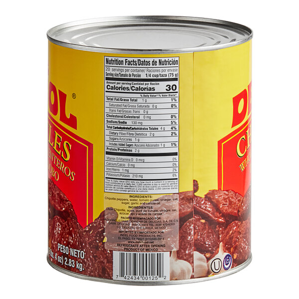 Del Sol Whole Chipotle Peppers in Adobo Sauce 10 Can 6/Case