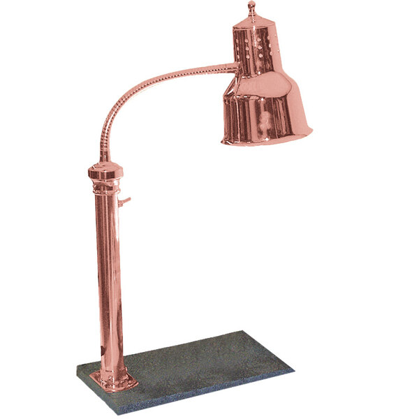 Hanson Heat Lamps PSET-16-BCOP Single Bulb Freestanding Heat Lamp with 11" x 18" Solid Base and Bright Copper Finish - 115V