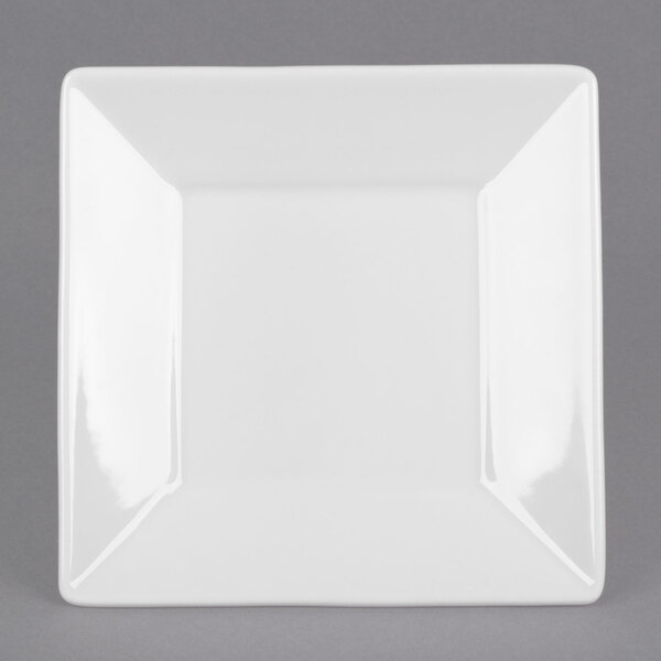 A white square Homer Laughlin Pristine Ameriwhite China plate.