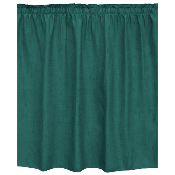 A Caribbean green Snap Drape table skirt with ruffled edges.