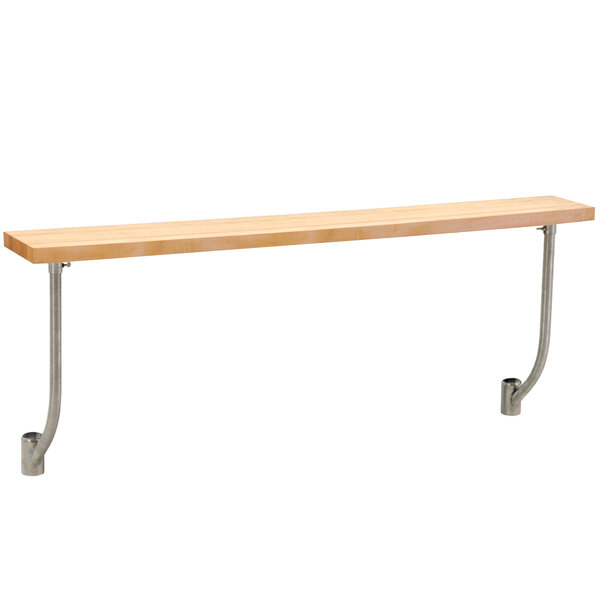 An Eagle Group equipment stand with a wooden cutting board and metal legs.