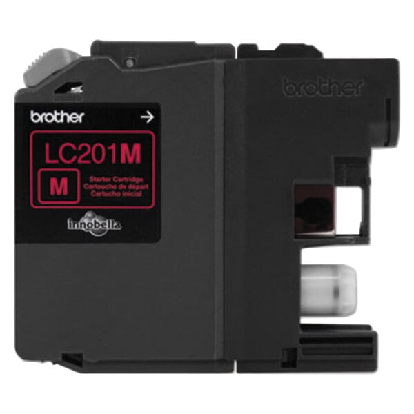 A black Brother LC201M ink cartridge with a red and black label.