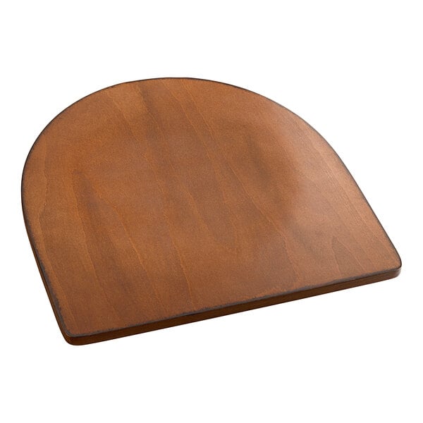 A Lancaster Table & Seating walnut wood seat with a curved edge.