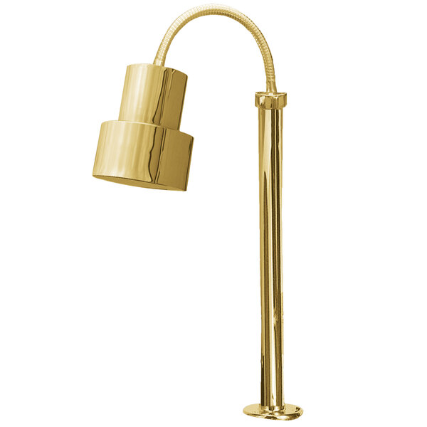 A brass Hanson Heat Lamp with a flexible mount.