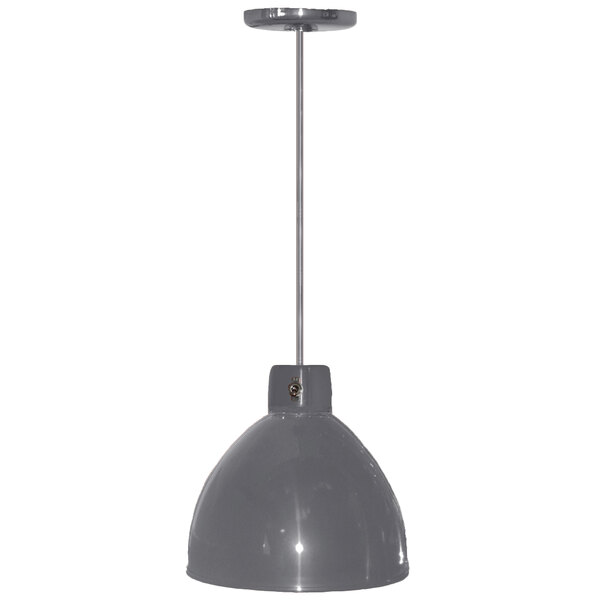 A Hanson Heat Lamps ceiling mount heat lamp with a textured chrome finish.