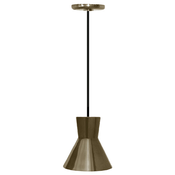 A Hanson Heat Lamps ceiling mount heat lamp with a textured brass finish.