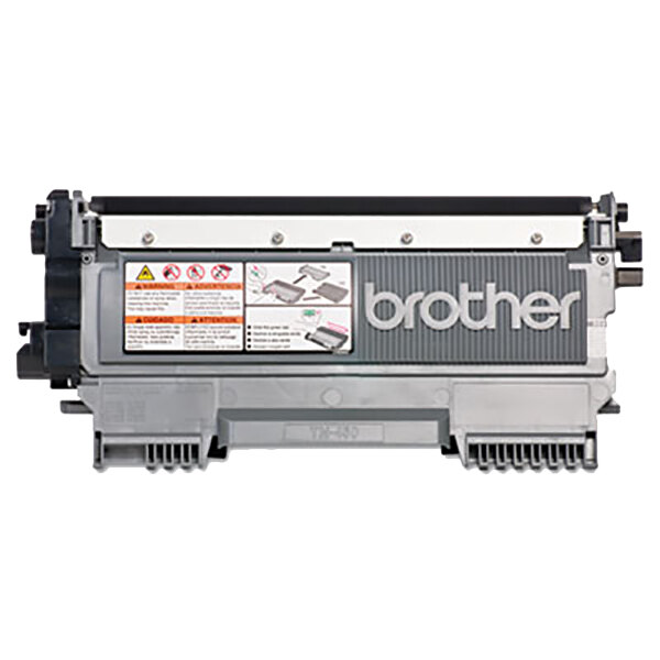 A black and silver Brother TN450 high-yield laser printer toner cartridge.