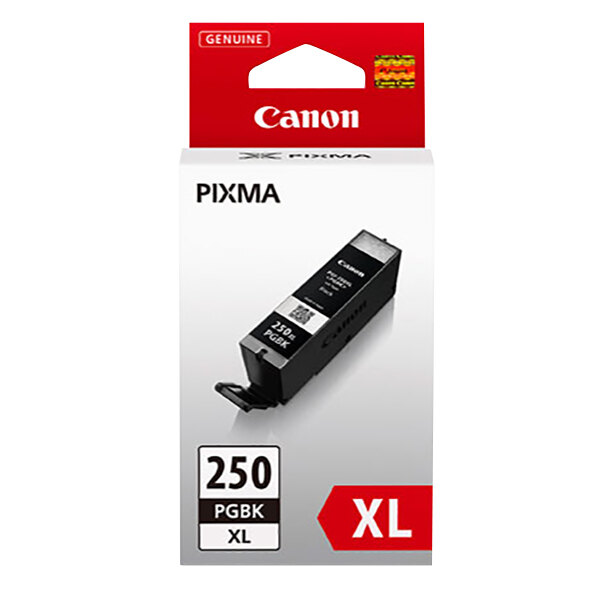 A Canon high-yield black ink cartridge in a box with white and red text.