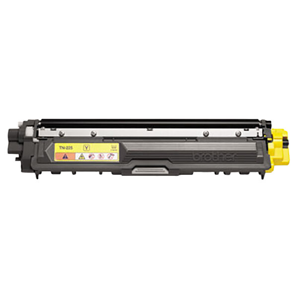 A yellow and black Brother TN225Y high-yield toner cartridge.