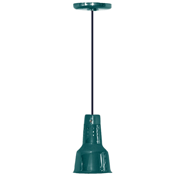 A Hanson Heat Lamps ceiling mount heat lamp with a textured verdigris finish.