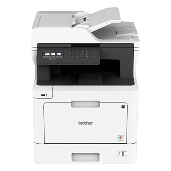 A white Brother MFC-L8610CDW printer with a black panel.