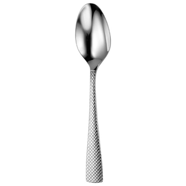 A silver Oneida stainless steel serving spoon with a textured handle.