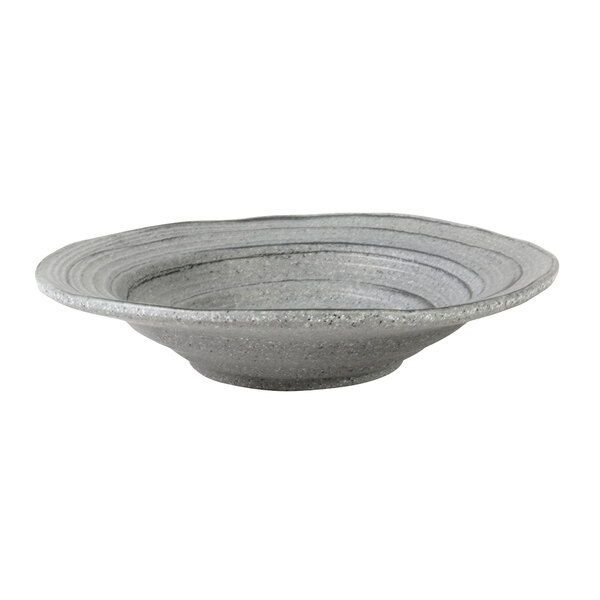 An Elite Global Solutions Della Terra melamine bowl with a granite stone design in grey.