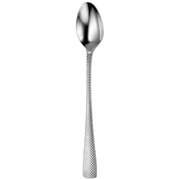 A Oneida stainless steel iced tea spoon with a textured handle.