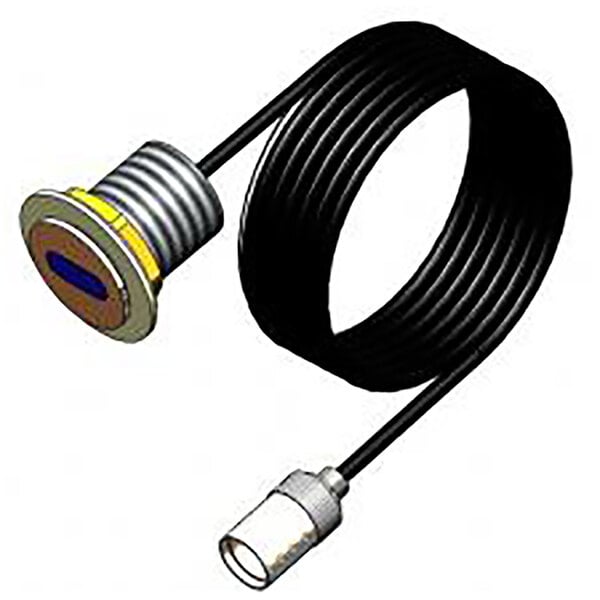 A black cable with a yellow plug.