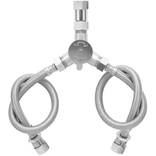 The T&S mixing valve with flex hoses and inlets.