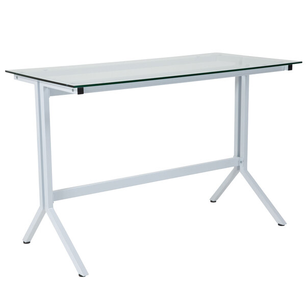 Flash Furniture NAN-JN21719-D-W-GG Winfield Glass with White Frame Desk - 43 1/4" x 21 1/2" x 28"