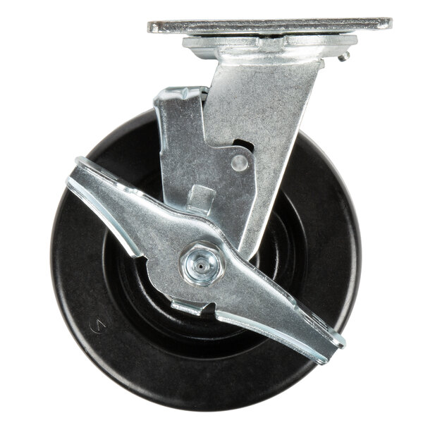 A 6" metal swivel plate caster with a black rubber base.