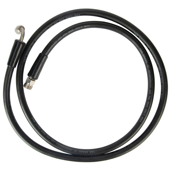 A black cable with a metal hose and a silver hose.