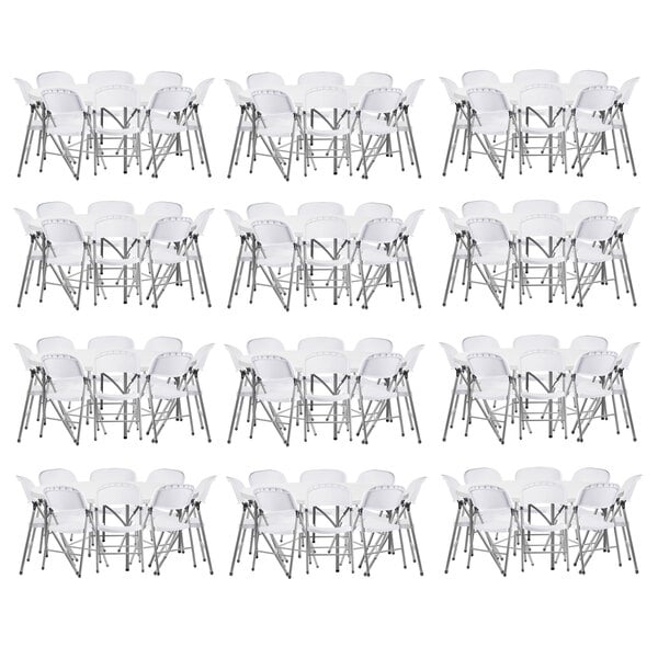 Lancaster Table & Seating (12) 72" Round Granite White Heavy-Duty Blow Molded Plastic Folding Tables with 96 White Folding Chairs