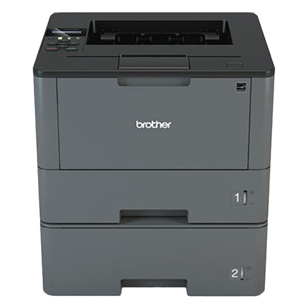 A Brother HL-L5200DWT laser printer with a white background and open lid.