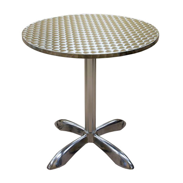 An American Tables & Seating round bar height table with a metal base.