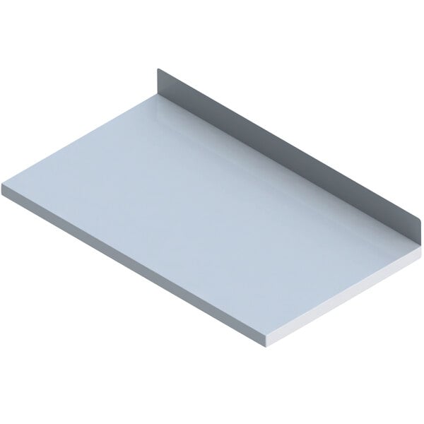 A rectangular stainless steel work surface with a metal edge.