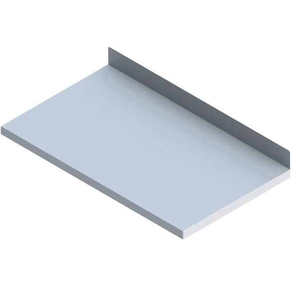 A white rectangular stainless steel work surface with a metal edge.