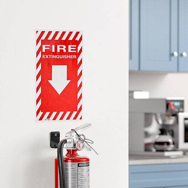 Buckeye Fire Extinguisher Adhesive Label with Border - Red and White, 12" x 8"