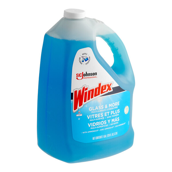 A gallon bottle of blue SC Johnson Professional Windex window cleaner.