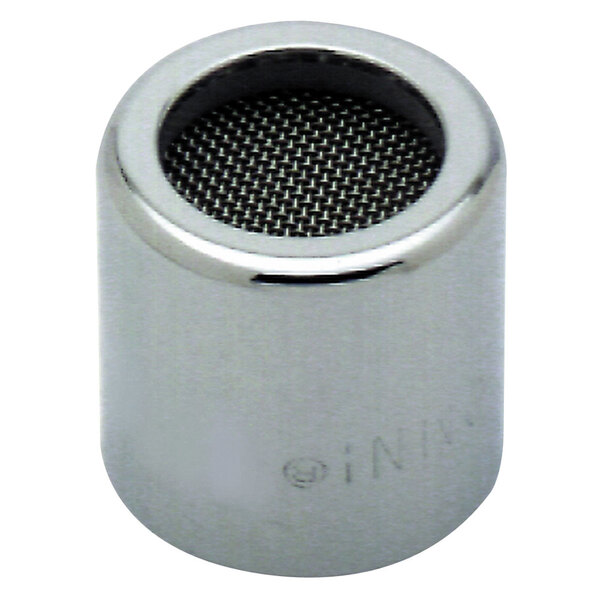 A close-up of a T&S inox stainless steel laminar flow device with a mesh.