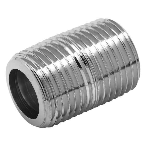 A chrome plated metal T&S supply nipple with threads.