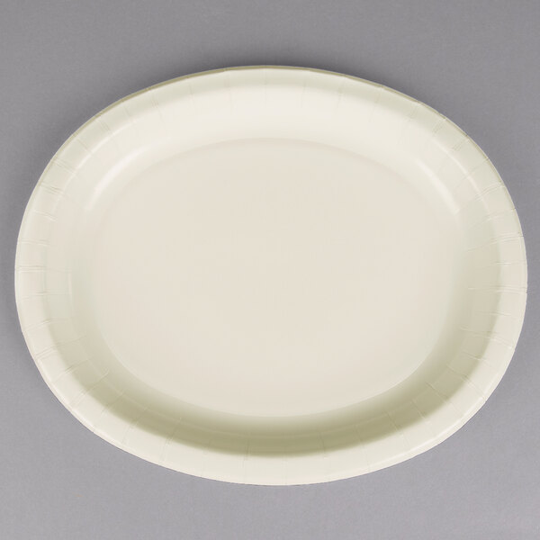 Creative Converting 433264 10" x 12" Ivory Oval Paper Platter 96/Case