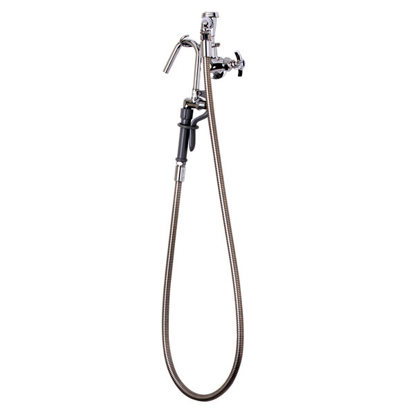 T&S B-0605-CR Wall Mounted Hose Pot Filler with 68" Hose, Hook Nozzle, 4-Arm Handle, and Vacuum Breaker