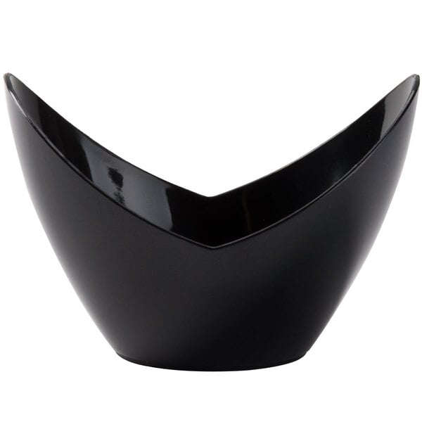 A black Fineline Tiny Tureens bowl with a curved edge.