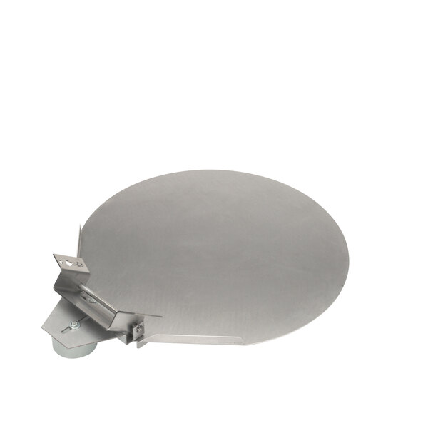A metal circular rain cap with a metal holder.