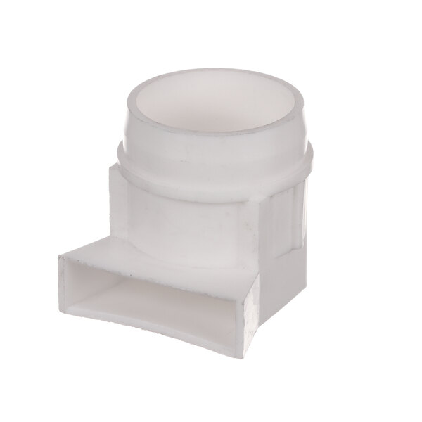 A white plastic cap-end for a Hussmann refrigeration drain pipe.
