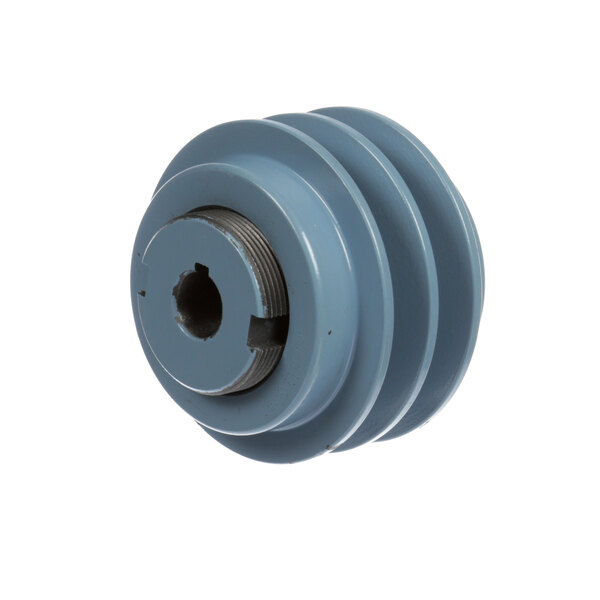 A blue Loren Cook motor pulley with two holes.