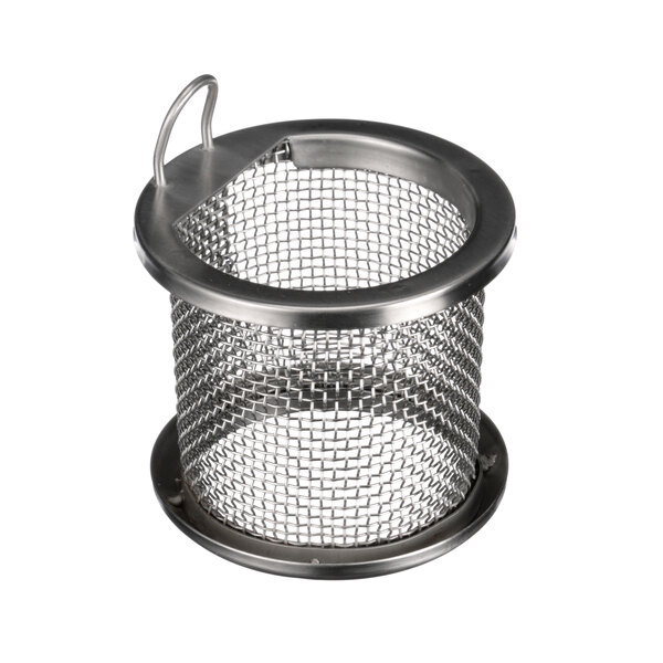 A stainless steel mesh strainer with a handle.