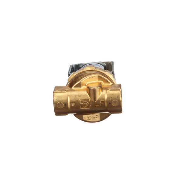 A brass Hobart solenoid valve with a gold and black metal object.