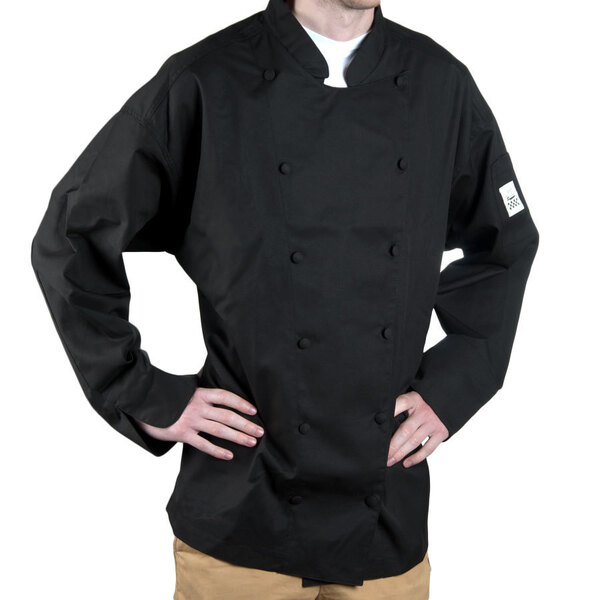 Chef Revival Cuisinier J017 Unisex Black Customizable Executive Long Sleeve Chef Coat - XL