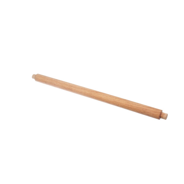 A wooden rolling pin with wooden handles.