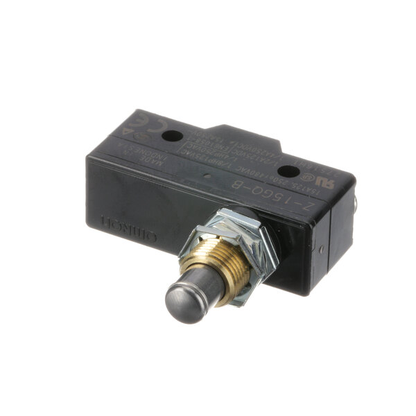 A black switch with a metal and gold knob.