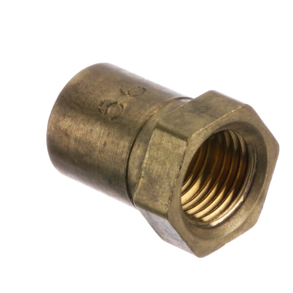 A close-up of a brass threaded nut for a Royal Range.